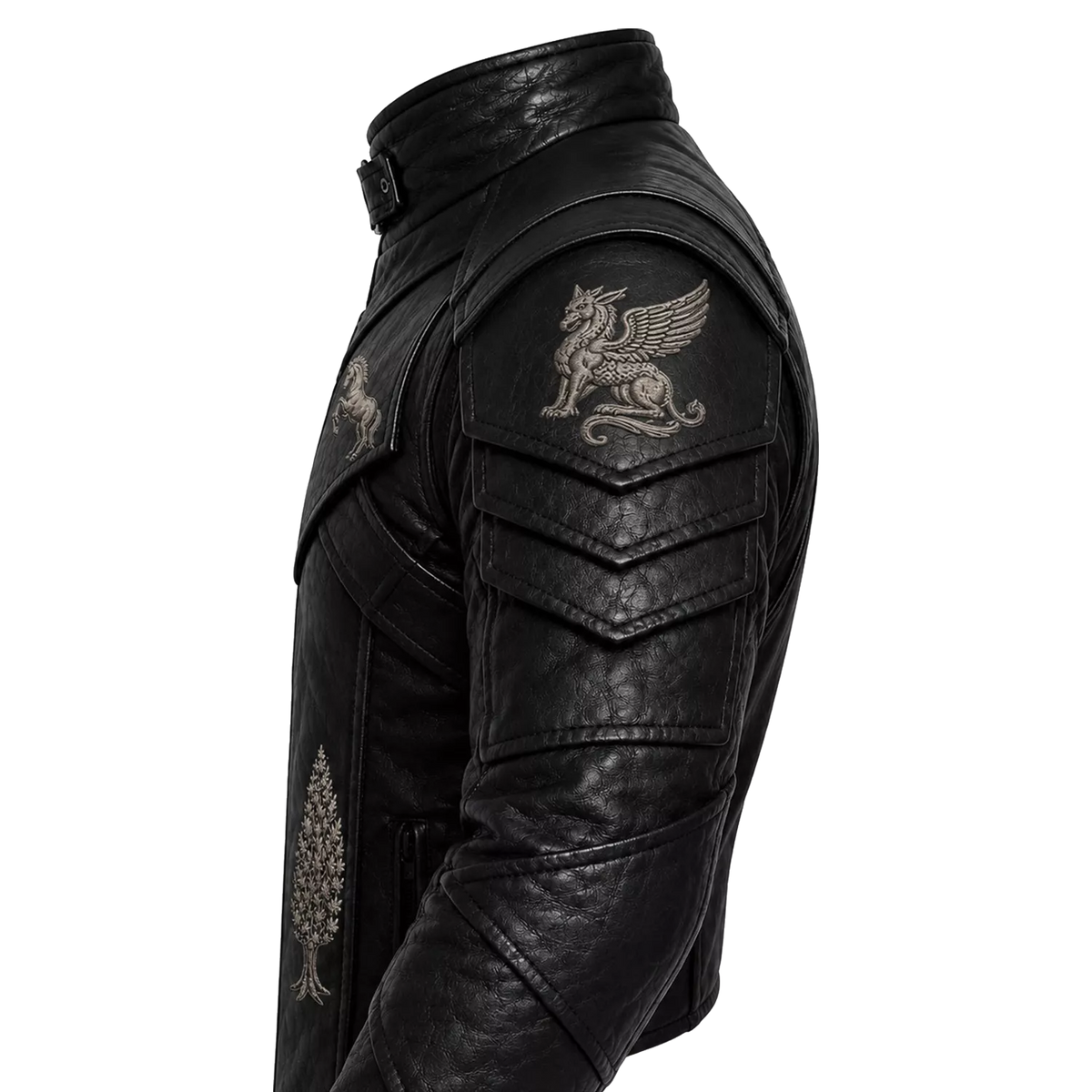 Women’s Black Heritage Emblem Leather Biker Jacket | Custom Graphic Motorcycle Jacket