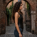 Women’s Black Leather Button Vest | Fitted V-Neck Waistcoat