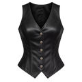 Women’s Black Leather Button Vest | Fitted V-Neck Waistcoat