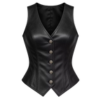 Women’s Black Leather Button Vest | Fitted V-Neck Waistcoat