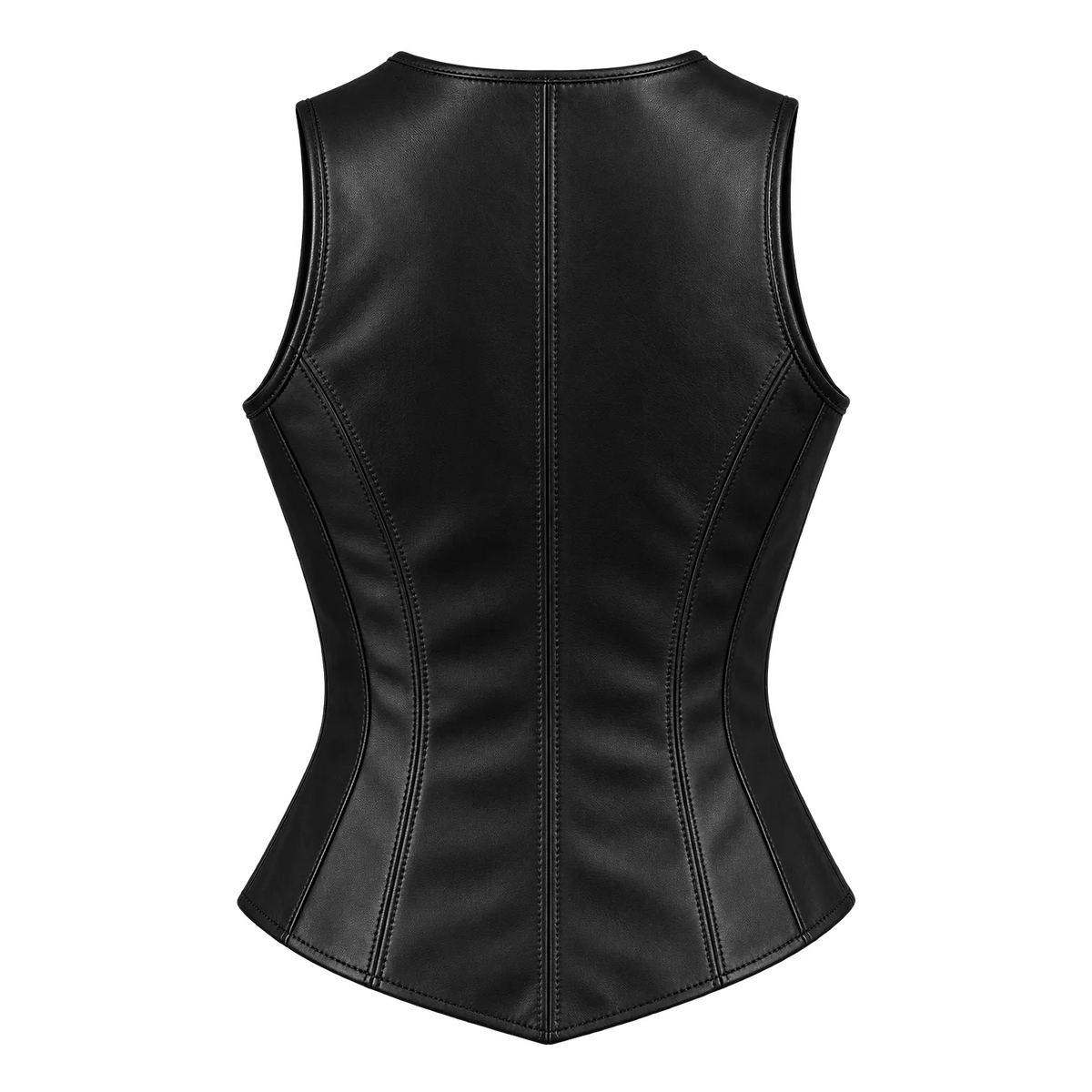 Women’s Black Leather Button Vest | Fitted V-Neck Waistcoat