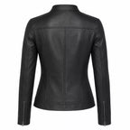 Women’s Black Leather Cafe Racer Jacket | Utility Biker Style