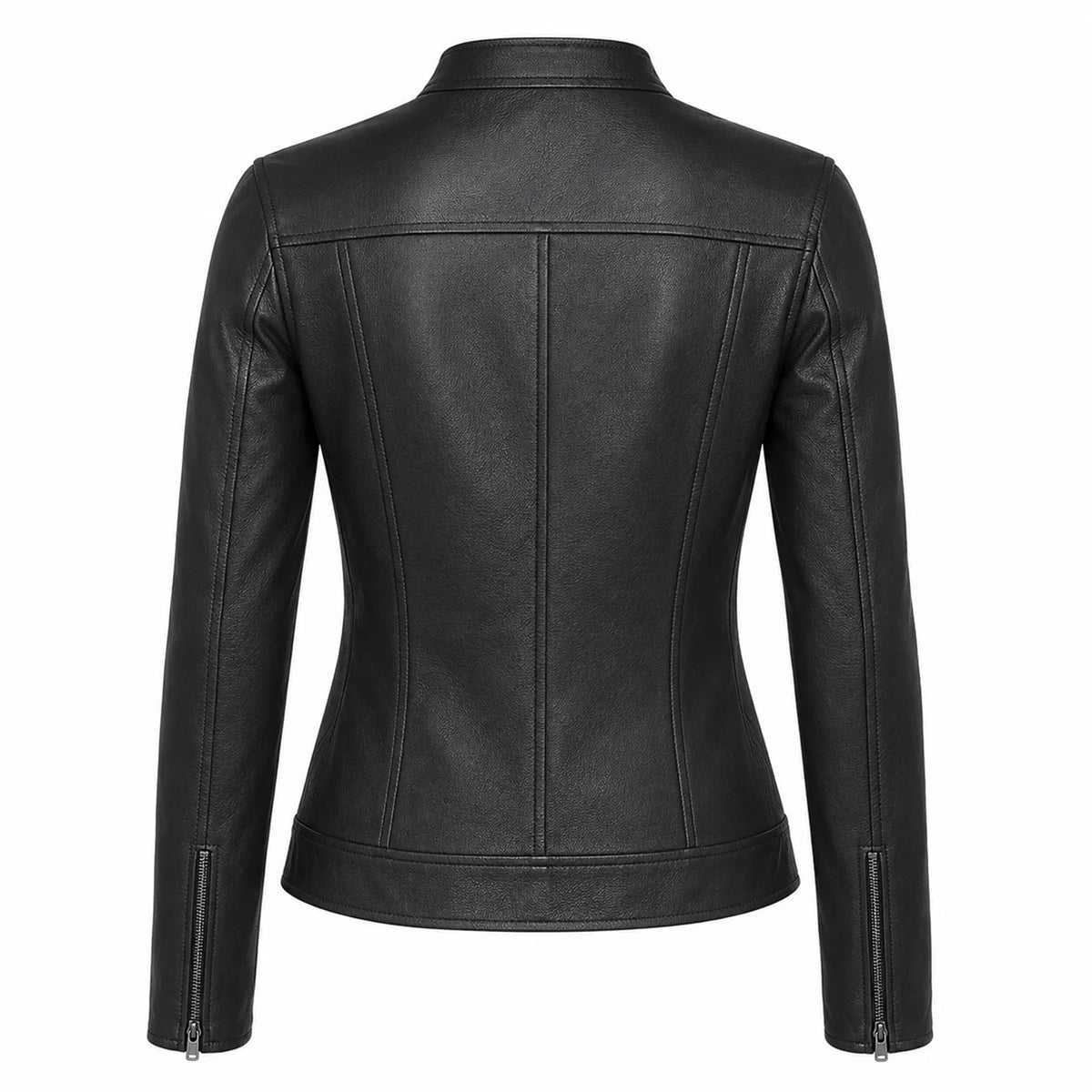 Women’s Black Leather Cafe Racer Jacket | Utility Biker Style