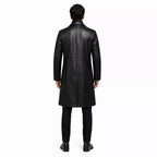 Men’s Black Leather Long Coat | Belted Button Front Trench Coat