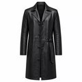 Men’s Black Leather Long Coat | Belted Button Front Trench Coat