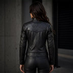 Women's Black Leather Superhero Style Jacket | Matte Finish Biker Jacket
