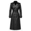 Women’s Black Leather Trench Coat | Long Double-Breasted Belted Coat