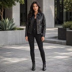 Women’s Black Leather Utility Jacket | Four Pocket Field Style