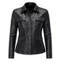 Women’s Black Leather Utility Jacket | Four Pocket Field Style