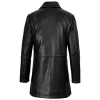 Women’s Black Leather Workwear Coat | Brown Trim Button Front Utility Jacket