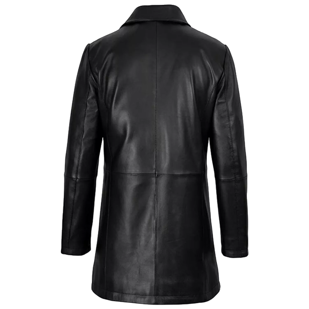 Women’s Black Leather Workwear Coat | Brown Trim Button Front Utility Jacket