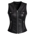Women’s Black Leather Zip-Up Vest | Sleeveless Moto Waistcoat