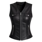 Women’s Black Leather Zip-Up Vest | Sleeveless Moto Waistcoat