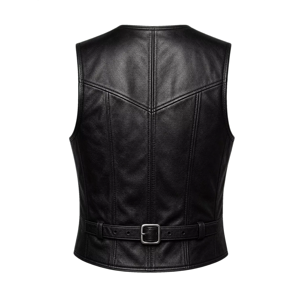 Women’s Black Leather Zip-Up Vest | Sleeveless Moto Waistcoat