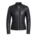 Women’s Black Quilted Cafe Racer Leather Jacket | Premium Biker Jacket