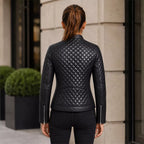Women’s Black Quilted Cafe Racer Leather Jacket | Premium Biker Jacket