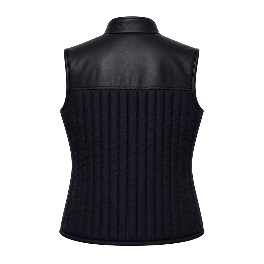 Women's Black Quilted Leather Vest | Zip-Up Sleeveless Outerwear