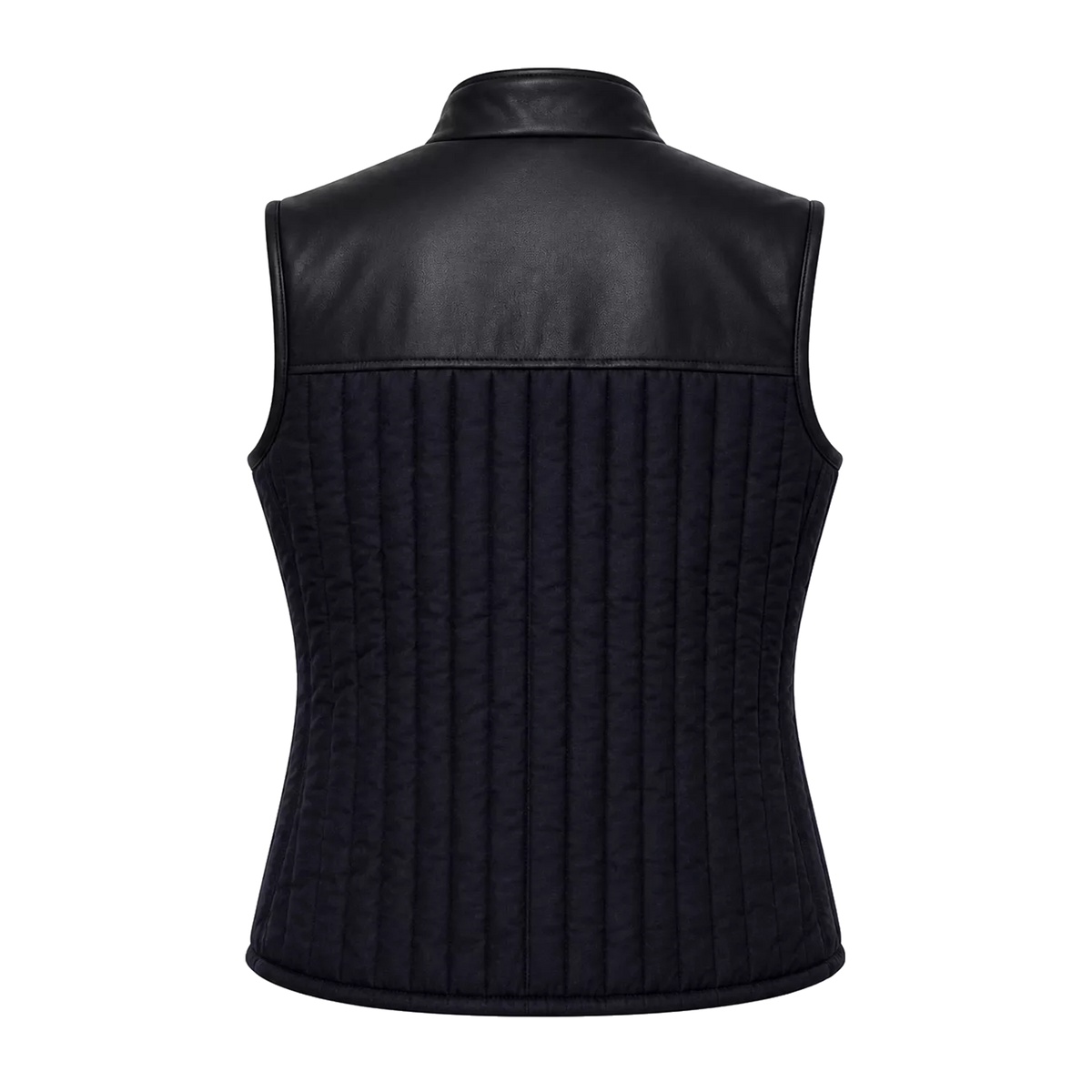 Women's Black Quilted Leather Vest | Zip-Up Sleeveless Outerwear