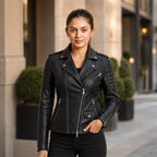 Women’s Black Quilted Moto Leather Jacket | Asymmetric Biker Jacket