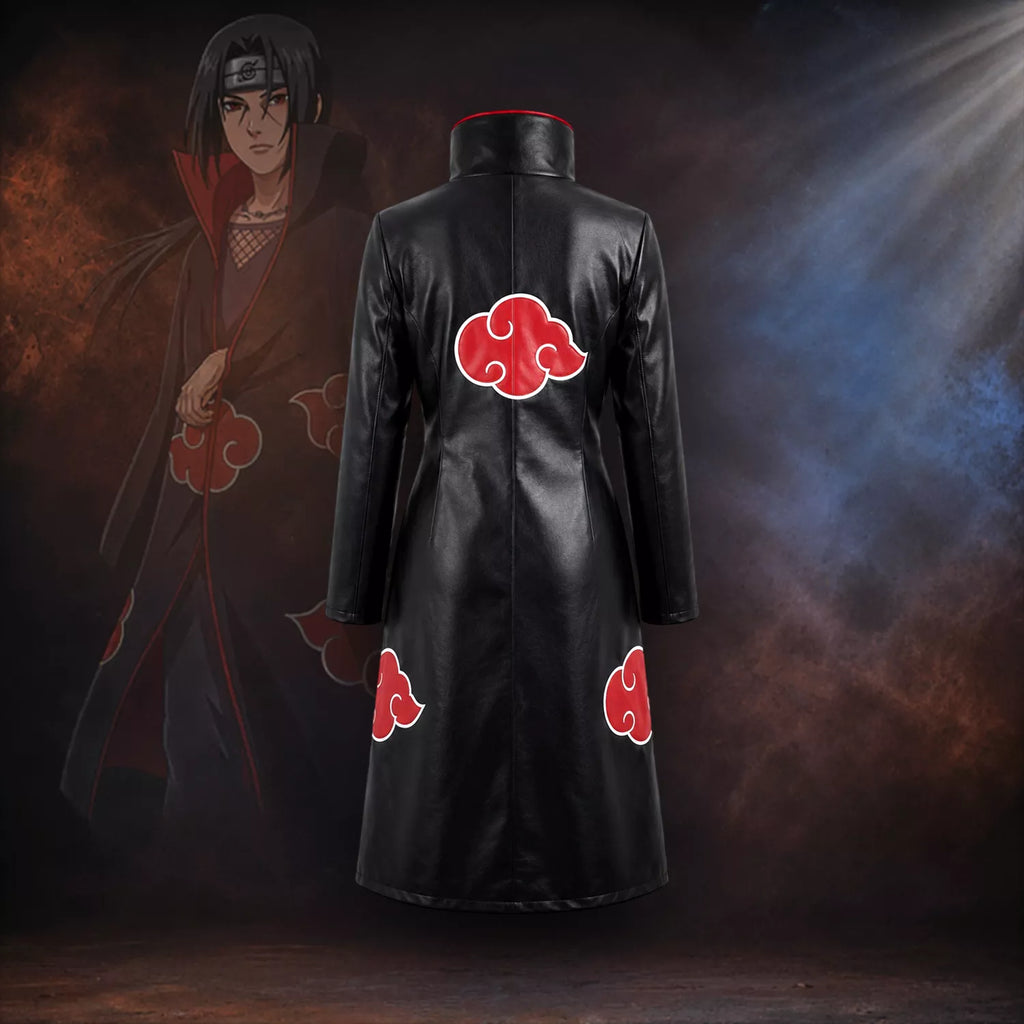 Women's Black Red Cloud Leather Trench Coat | Anime-Inspired Cosplay Coat