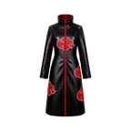 Women's Black Red Cloud Leather Trench Coat | Anime-Inspired Cosplay Coat