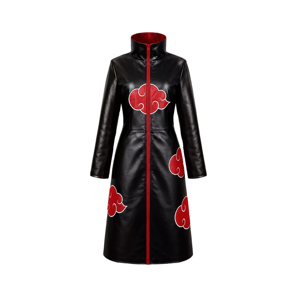 Women's Black Red Cloud Leather Trench Coat | Anime-Inspired Cosplay Coat