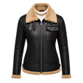 Women's Black Shearling Aviator Leather Jacket | Tan Fur Collar