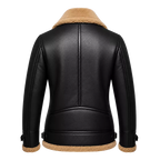 Women's Black Shearling Aviator Leather Jacket | Tan Fur Collar