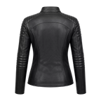 Women’s Black Skull Emblem Leather Biker Jacket | Zip-Up Moto Jacket