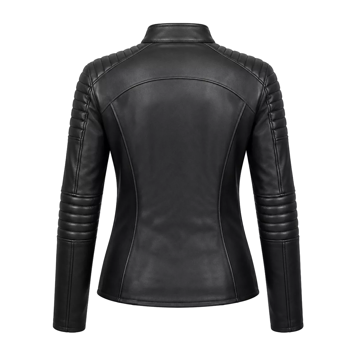Women’s Black Skull Emblem Leather Biker Jacket | Zip-Up Moto Jacket