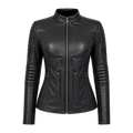 Women’s Black Skull Emblem Leather Biker Jacket | Zip-Up Moto Jacket