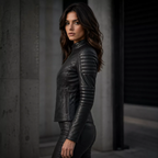 Women’s Black Skull Emblem Leather Biker Jacket | Zip-Up Moto Jacket