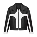 Women's Black White Leather Moto Jacket | Zip-Up Biker Style Jacket
