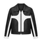 Women's Black White Leather Moto Jacket | Zip-Up Biker Style Jacket