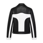 Women's Black White Leather Moto Jacket | Zip-Up Biker Style Jacket