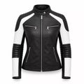 Women’s Black White Quilted Leather Biker Jacket | Moto Style Zip Jacket