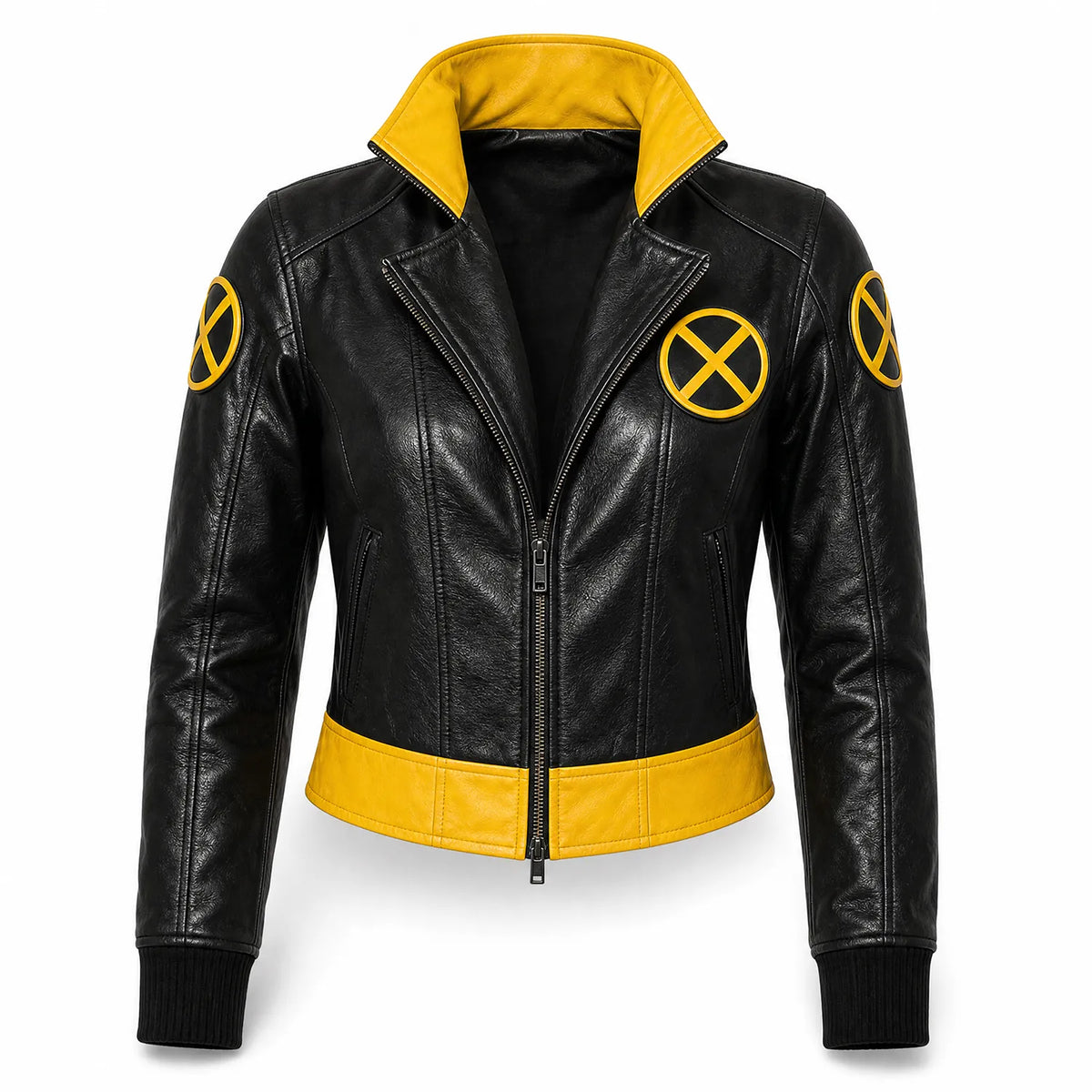 Halloween X-Men 97 Rogue Leather Jacket | Black Yellow Cropped Cosplay Costume Jacket