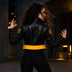 Halloween X-Men 97 Rogue Leather Jacket | Black Yellow Cropped Cosplay Costume Jacket