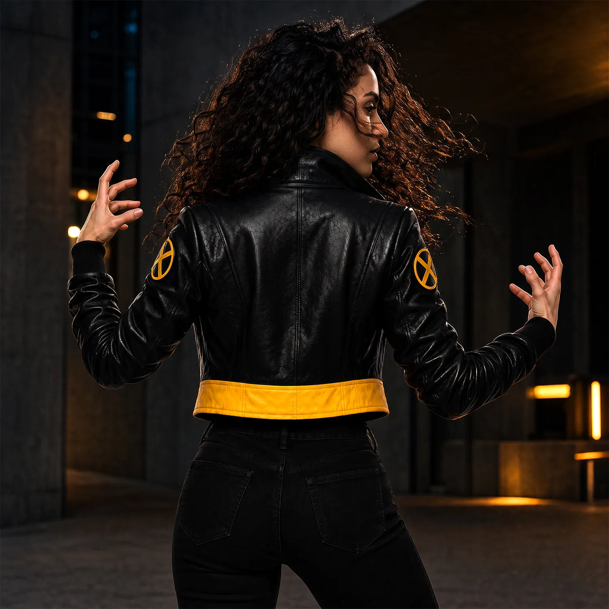 Halloween X-Men 97 Rogue Leather Jacket | Black Yellow Cropped Cosplay Costume Jacket