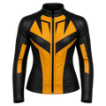 Women's Black Yellow Leather Moto Jacket  Stylish Zip-Up Biker Jacket