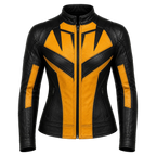 Women's Black Yellow Leather Moto Jacket  Stylish Zip-Up Biker Jacket