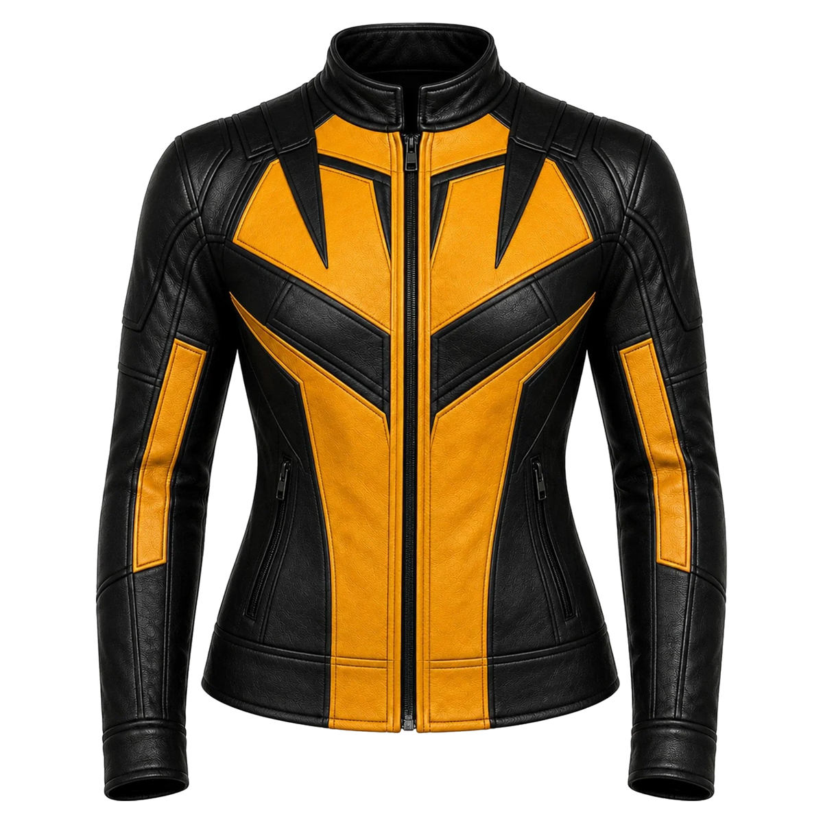 Women's Black Yellow Leather Moto Jacket  Stylish Zip-Up Biker Jacket