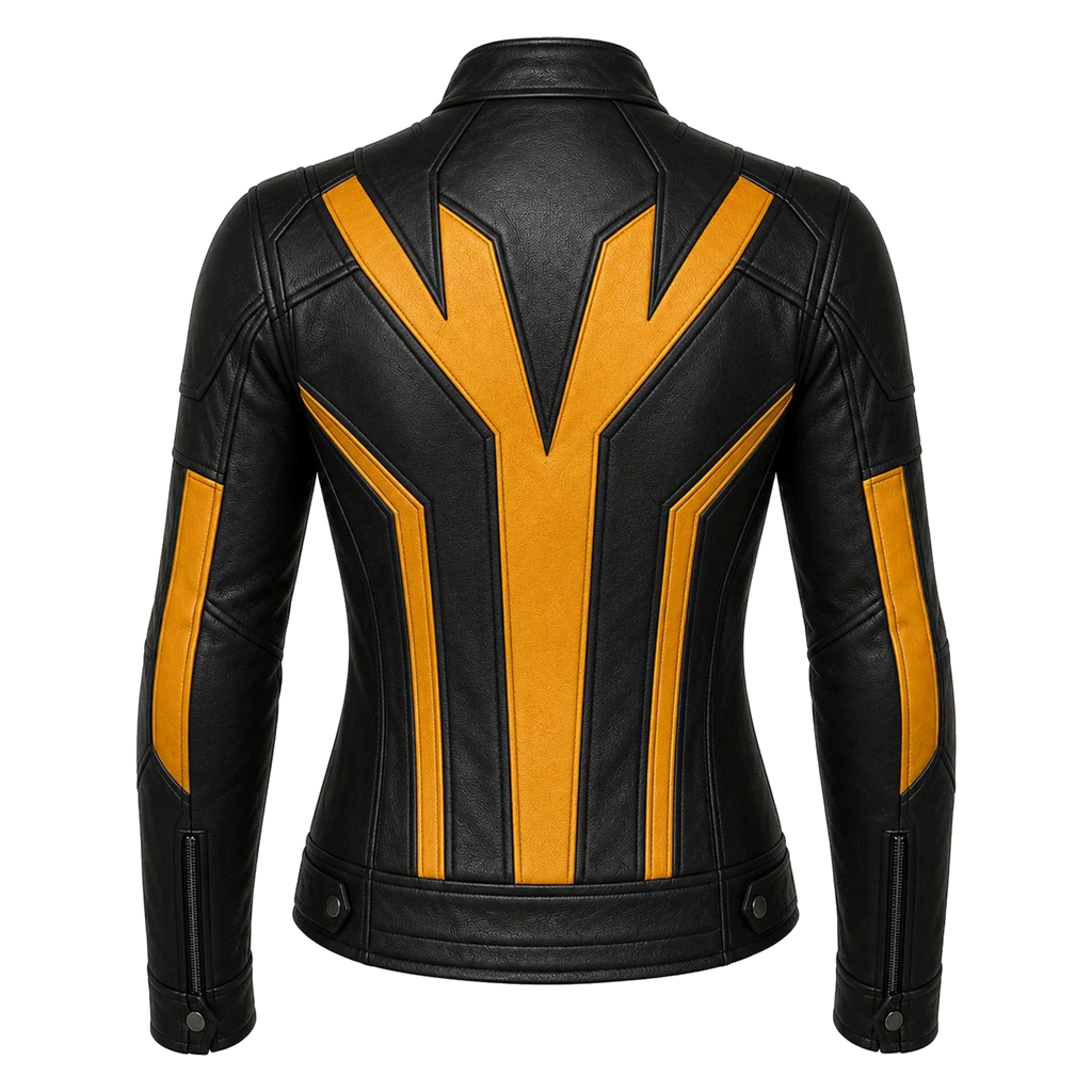 Women's Black Yellow Leather Moto Jacket  Stylish Zip-Up Biker Jacket
