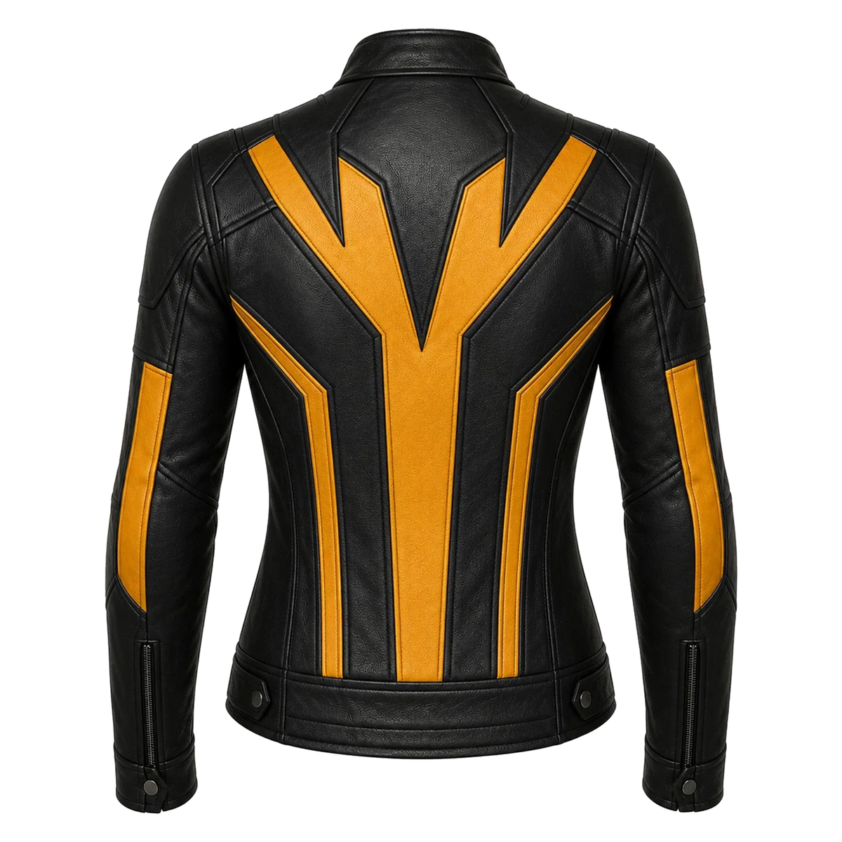 Women's Black Yellow Leather Moto Jacket  Stylish Zip-Up Biker Jacket