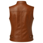 Women’s Brown Leather Waistcoat | Zip Front Sleeveless Biker Vest