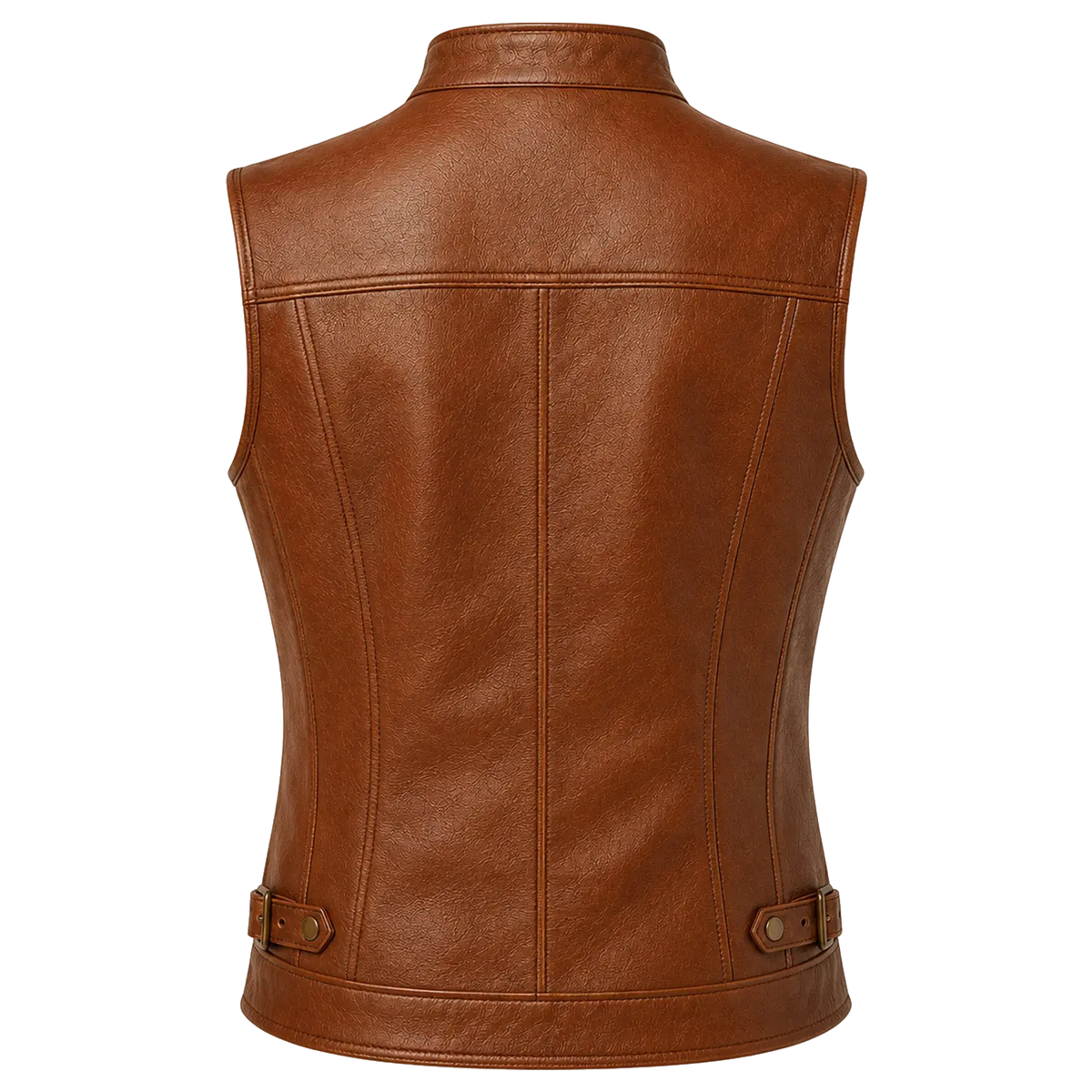 Women’s Brown Leather Waistcoat | Zip Front Sleeveless Biker Vest