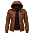 Women’s Brown Maverick Hooded Biker Leather Jacket