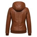 Women’s Brown Maverick Hooded Biker Leather Jacket