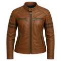 Women’s Brown Quilted Cafe Racer Leather Jacket | Rogue Biker Style