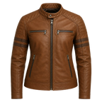 Women’s Brown Quilted Cafe Racer Leather Jacket | Rogue Biker Style